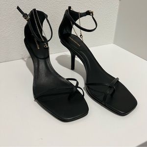 Gigi Strappy Mid Heel Sandal with gold chain